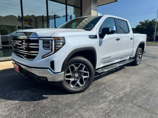 2026 GMC Sierra 1500 SLT in Glacier White Tricoat — front three-quarter view